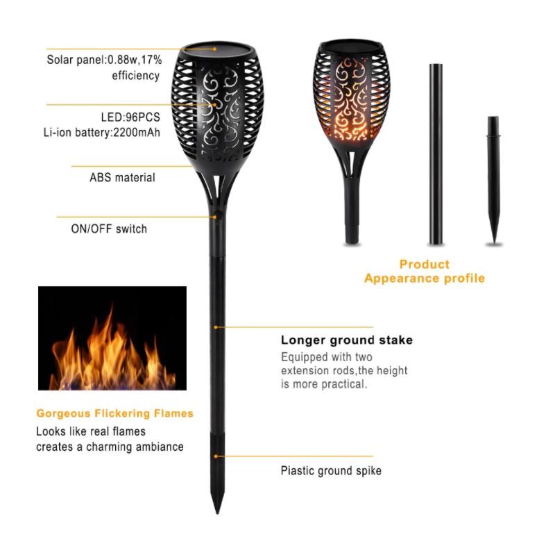 Deluxe Solar Garden Torches - 96 LED Realistic Flame Effect (Set of 4)