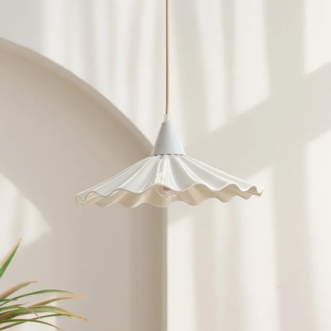 RyeGlow - Ribbed White Ceramic Pendant Light with Unique Design