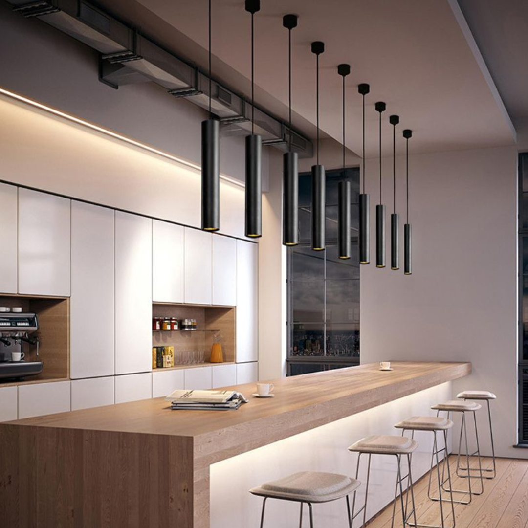 PylonGlow - Modern Cylindrical Metal Pendant Light for Living Rooms