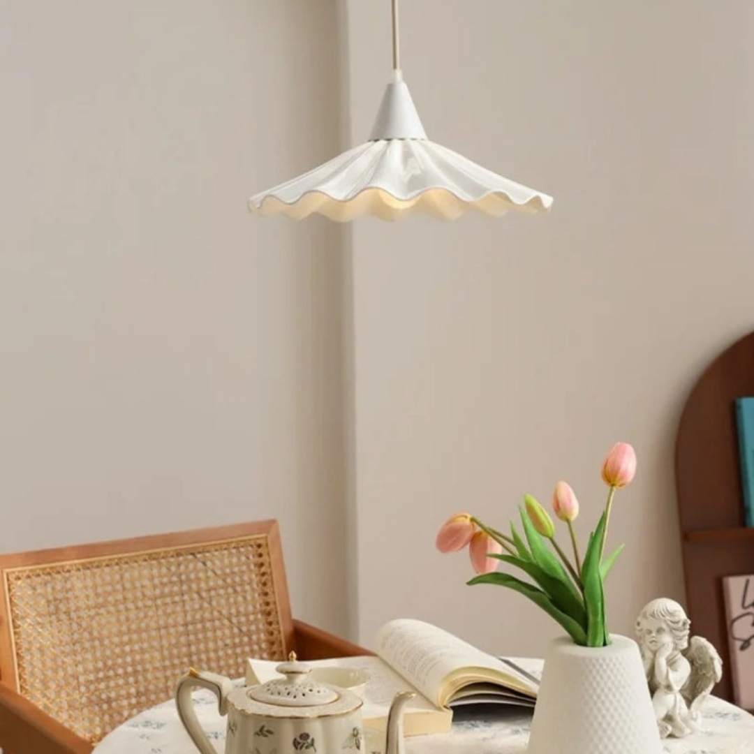 RyeGlow - Ribbed White Ceramic Pendant Light with Unique Design