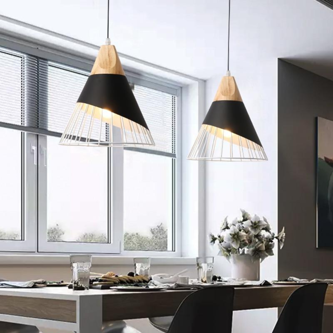 OrenLume - Industrial Scandinavian-Style Wood and Metal Pendant Light