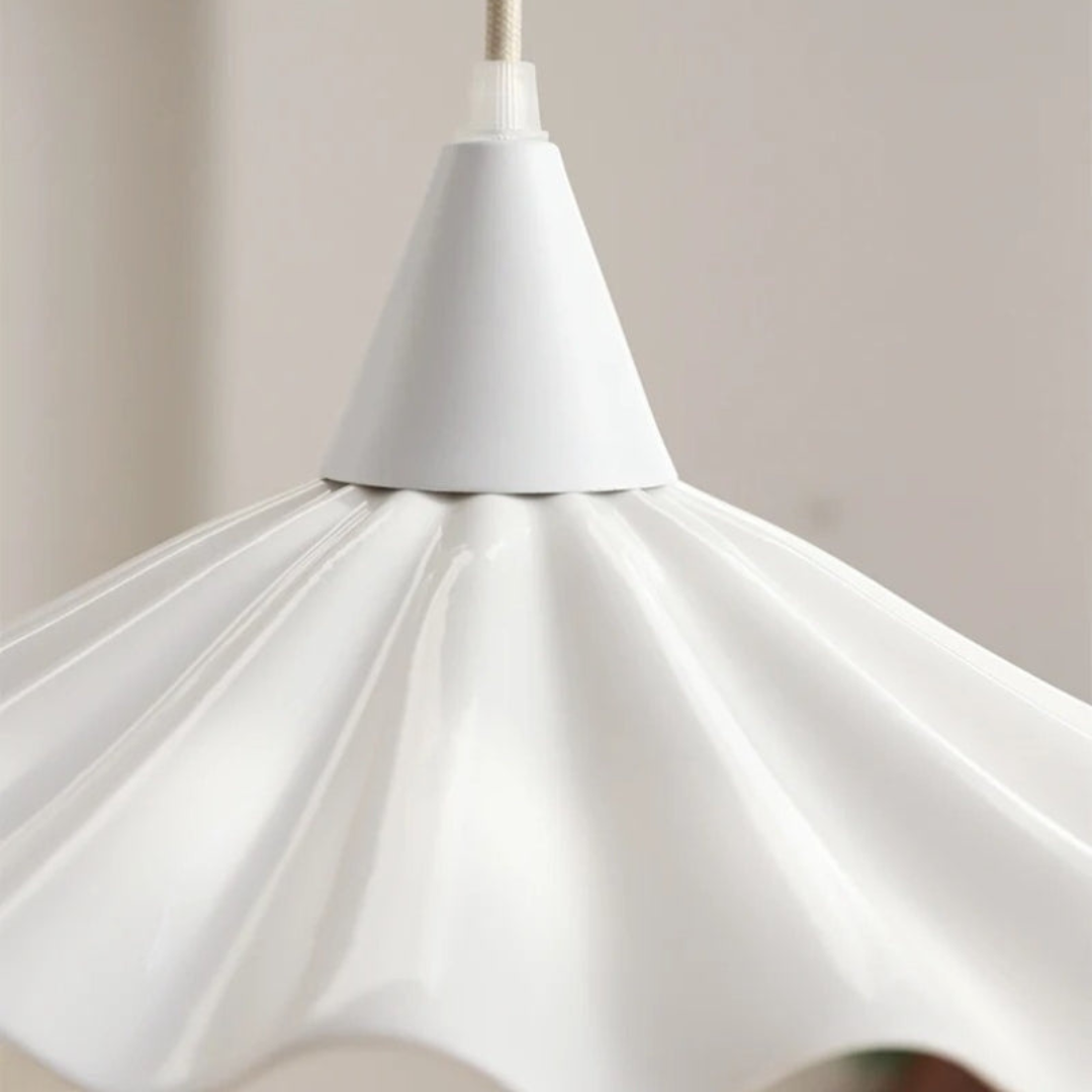 RyeGlow - Ribbed White Ceramic Pendant Light with Unique Design