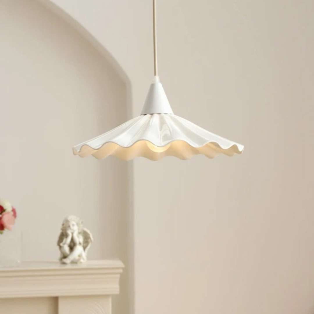 RyeGlow - Ribbed White Ceramic Pendant Light with Unique Design