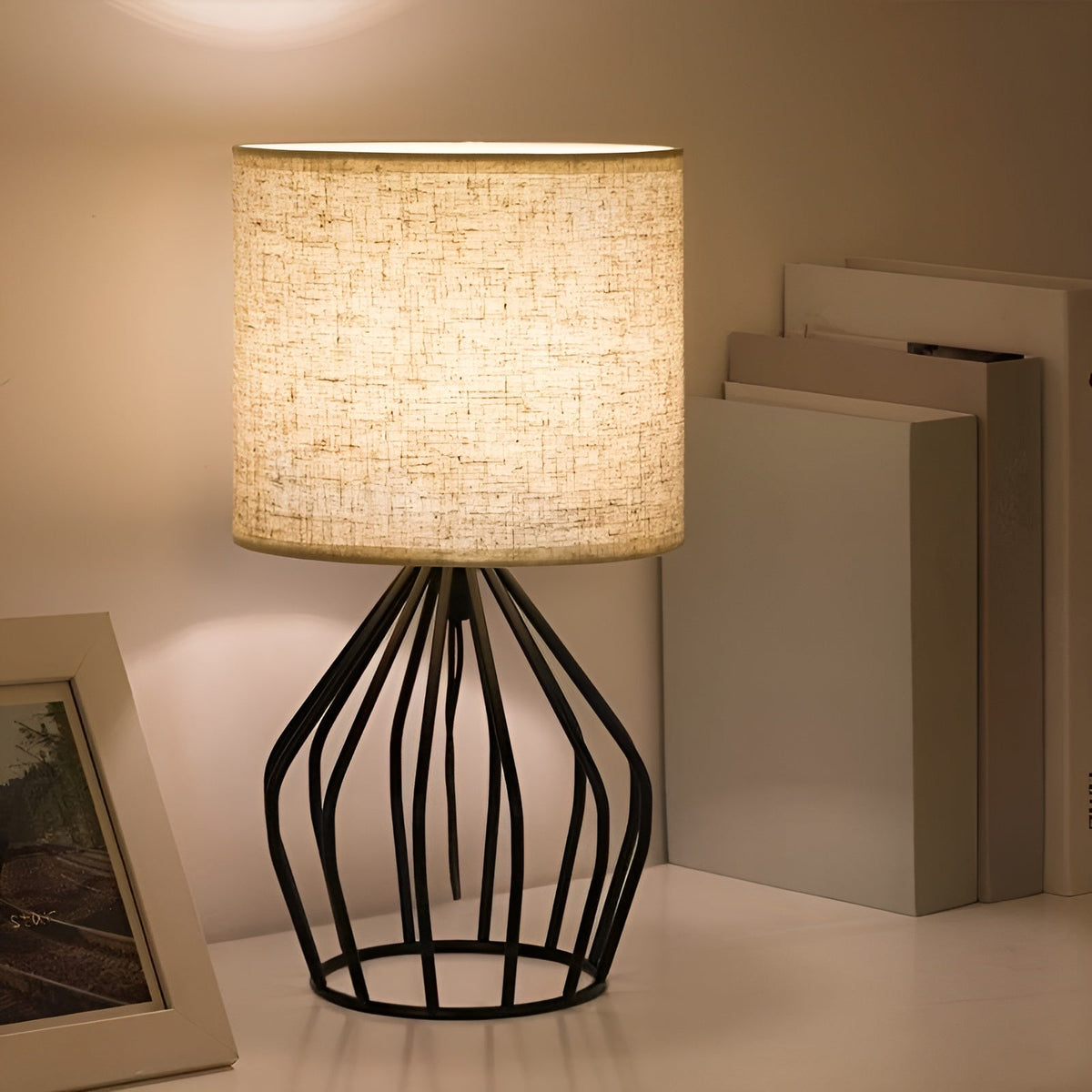 LinenGlow - Linen Shade Table Lamp with Metal Base