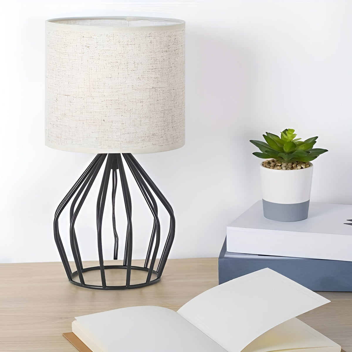 LinenGlow - Linen Shade Table Lamp with Metal Base