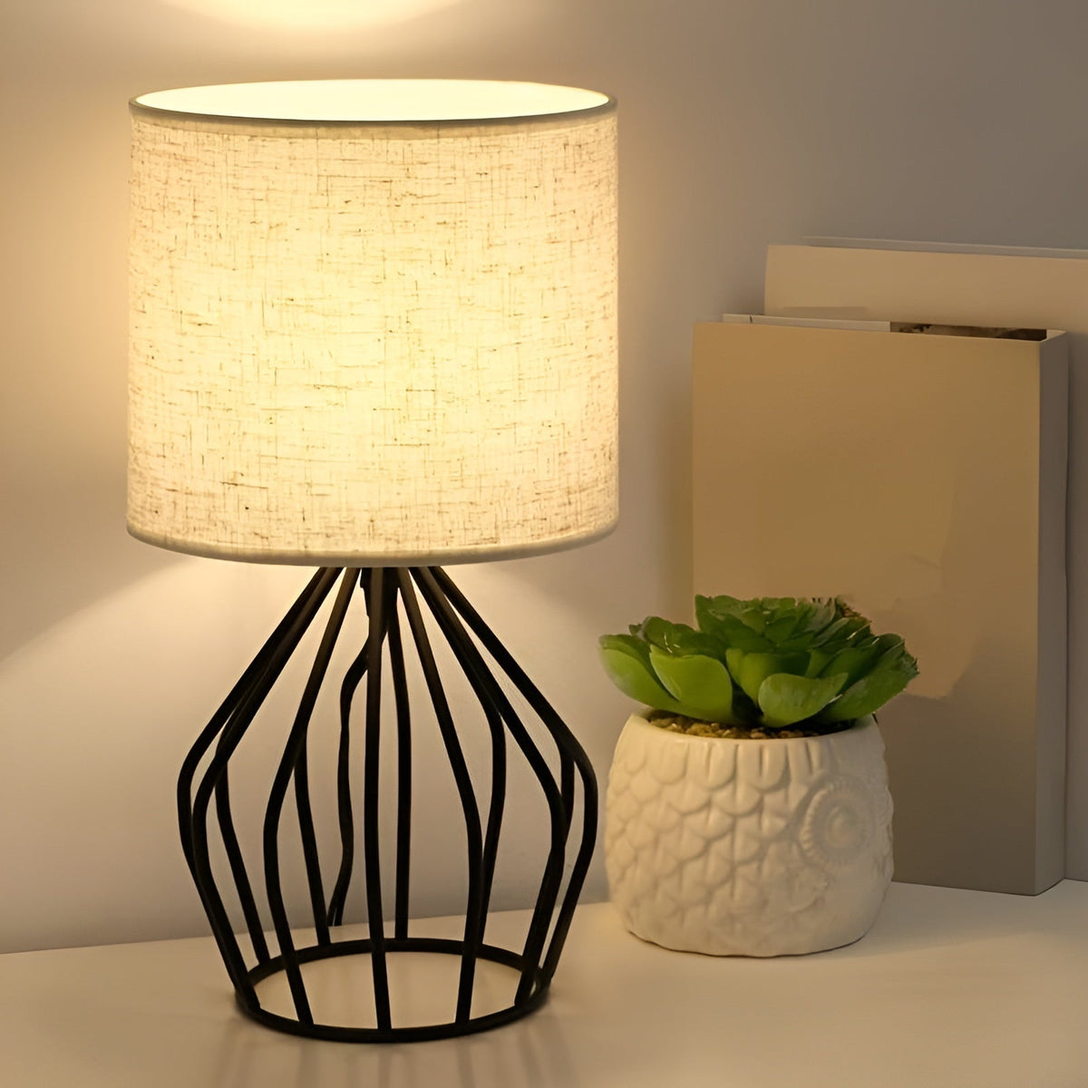 LinenGlow - Linen Shade Table Lamp with Metal Base