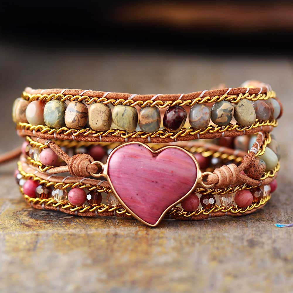 Bracelet cœur en rhodochrosite - Pierre apaisante