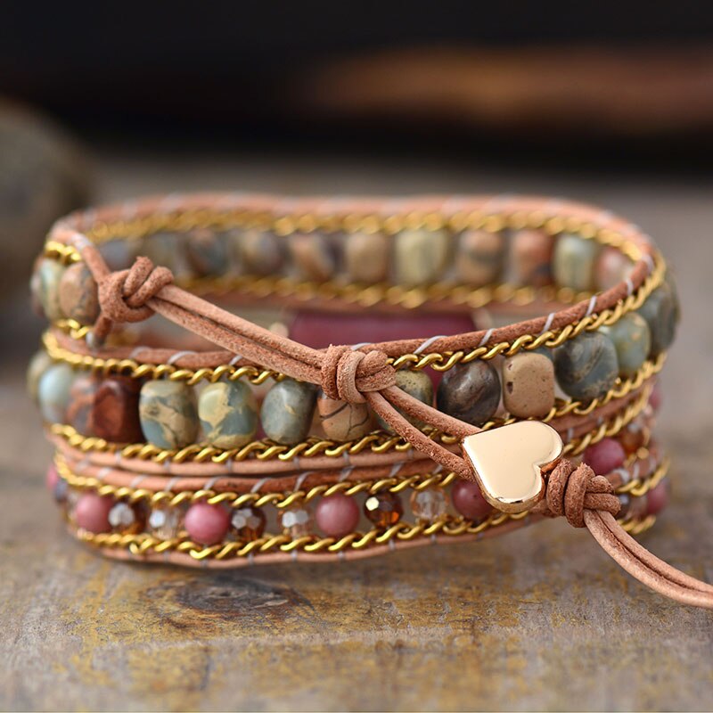 Rhodochrosite Heart Bracelet - Soothing Pink Stone