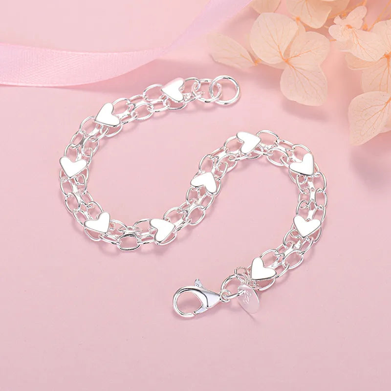 Bracelet Cœur Argent Luxe - Maillons Classiques 20cm