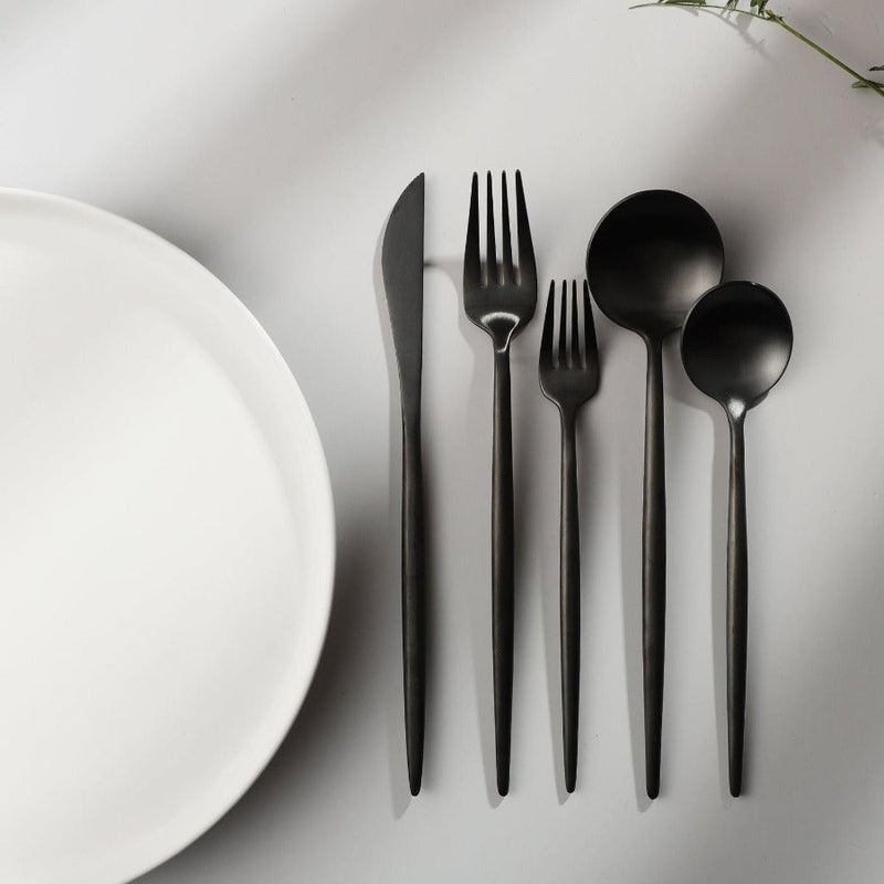 CarvonSteel - Minimalist Flatware Set in Stainless Steel with Titanium Finish