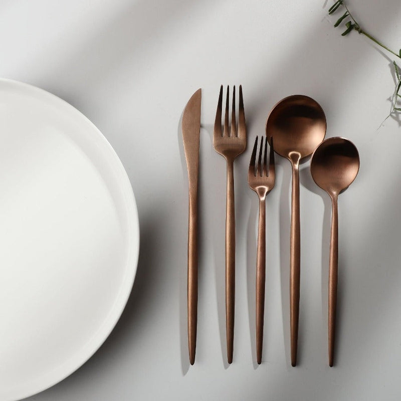 CarvonSteel - Minimalist Flatware Set in Stainless Steel with Titanium Finish