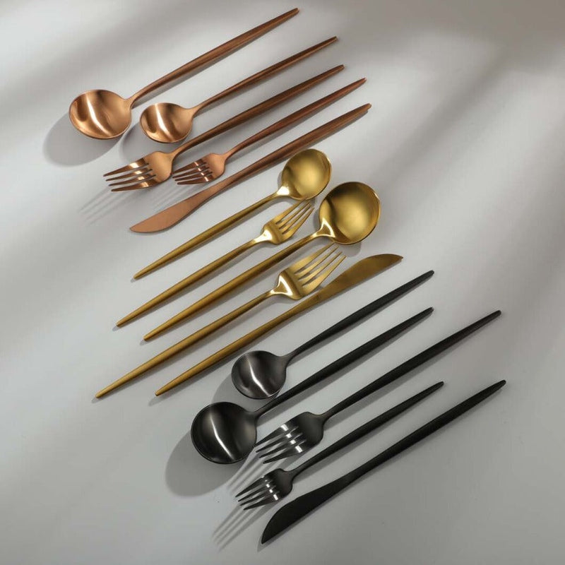 CarvonSteel - Minimalist Flatware Set in Stainless Steel with Titanium Finish