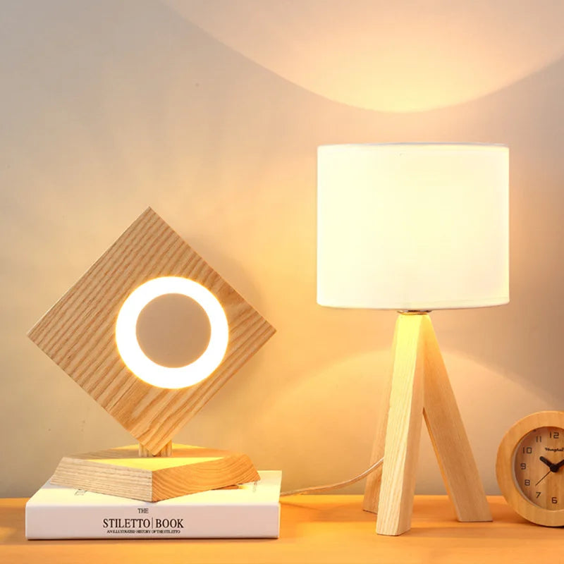 Wood Opaline - Modern Wooden Tripod Table Lamp