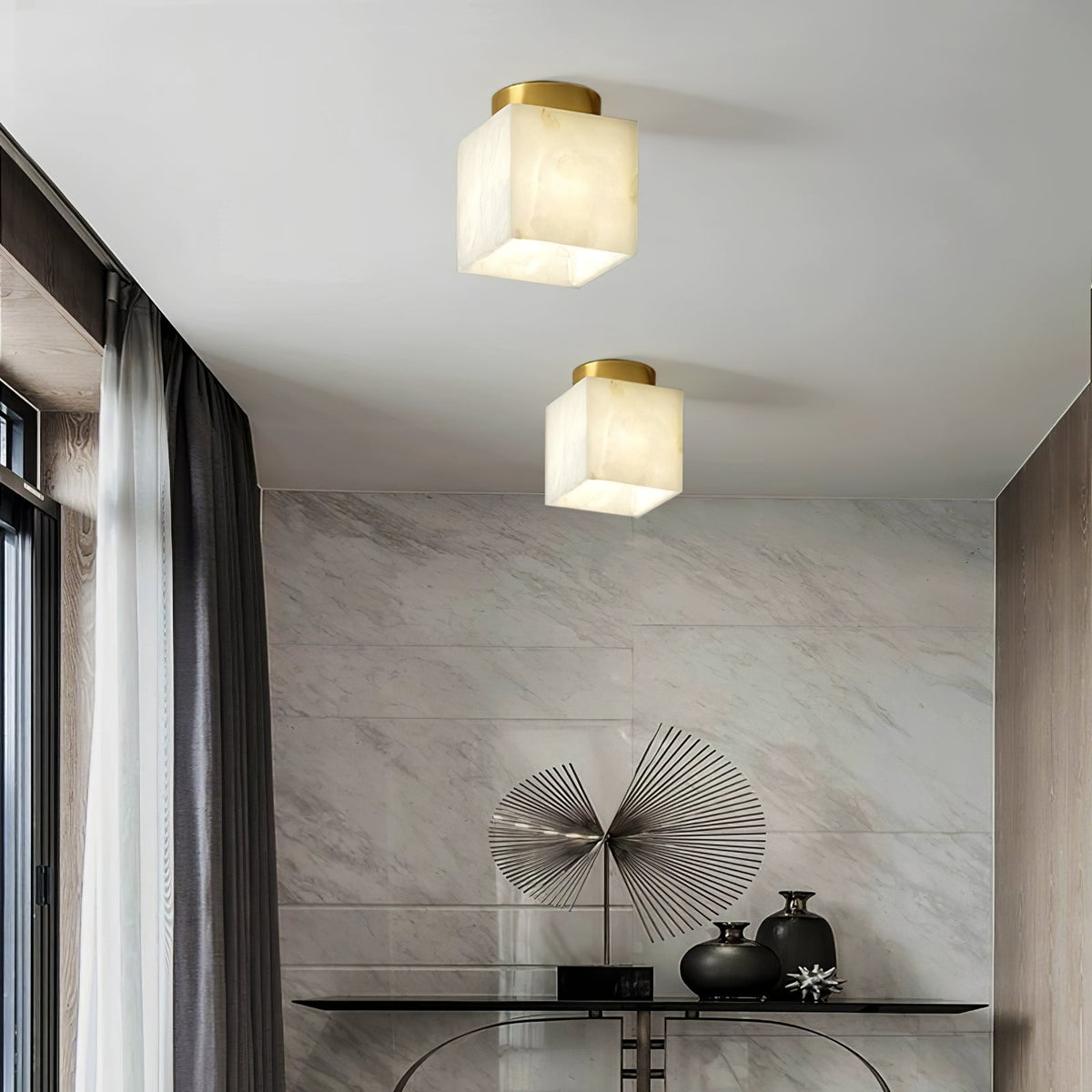 LumaBreeze - Modern LED Ceiling Light in Alabaster and Brass