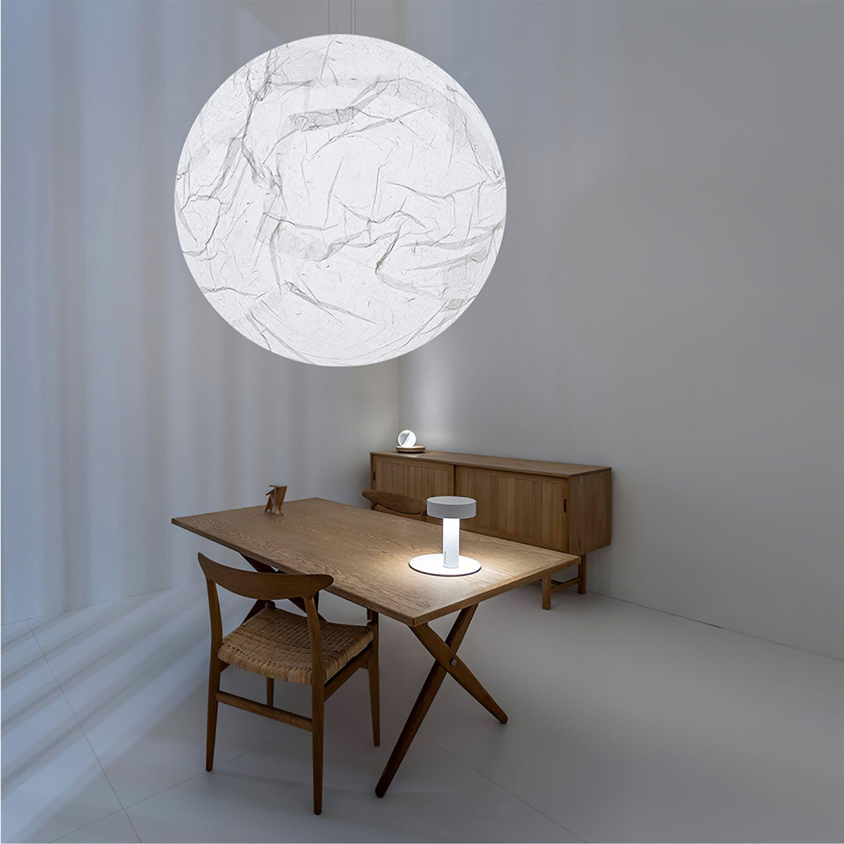 EclatSelene - Natural Silk Pendant Lamp for a Calming Ambiance