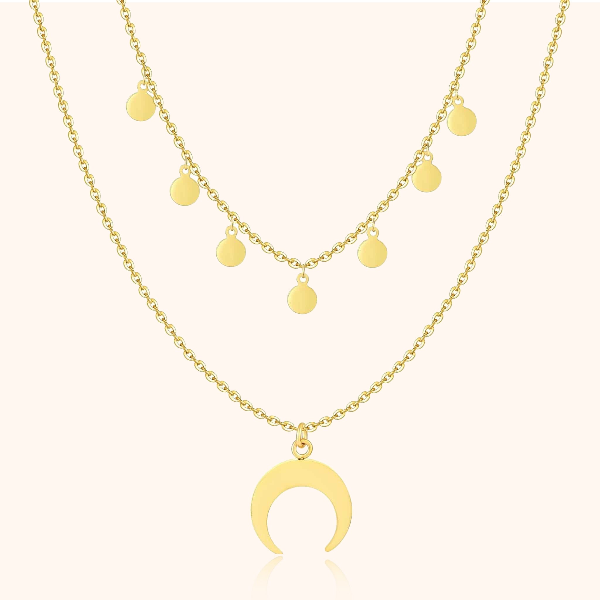Luna - Layered Double Moon Necklace in Silver