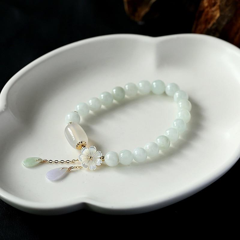 Serenity - Bracelet en jade, perles de jade vert naturel