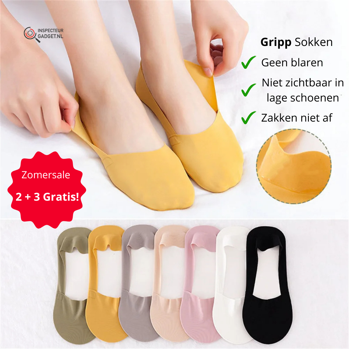 Gripp - Chaussettes invisibles antiderapantes, 2 + 3 paires offertes