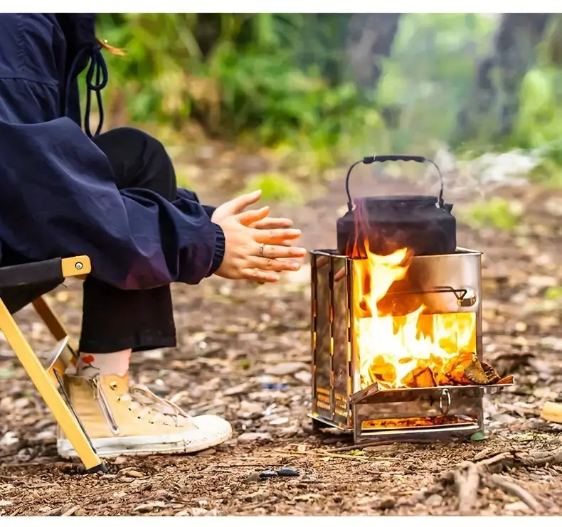 TrailFlame - Réchaud à bois pliable en acier inoxydable