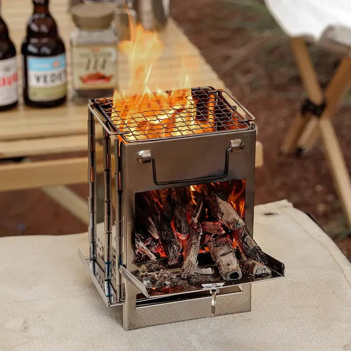 TrailFlame - Réchaud à bois pliable en acier inoxydable