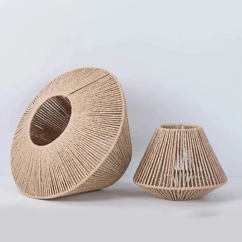 RusticRays - Woven Rattan Pendant Light with Geometric Design