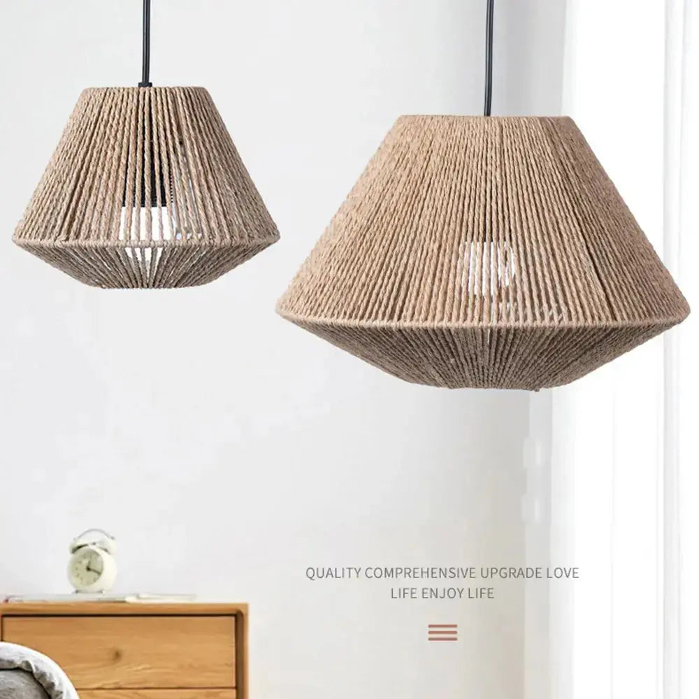 RusticRays - Woven Rattan Pendant Light with Geometric Design