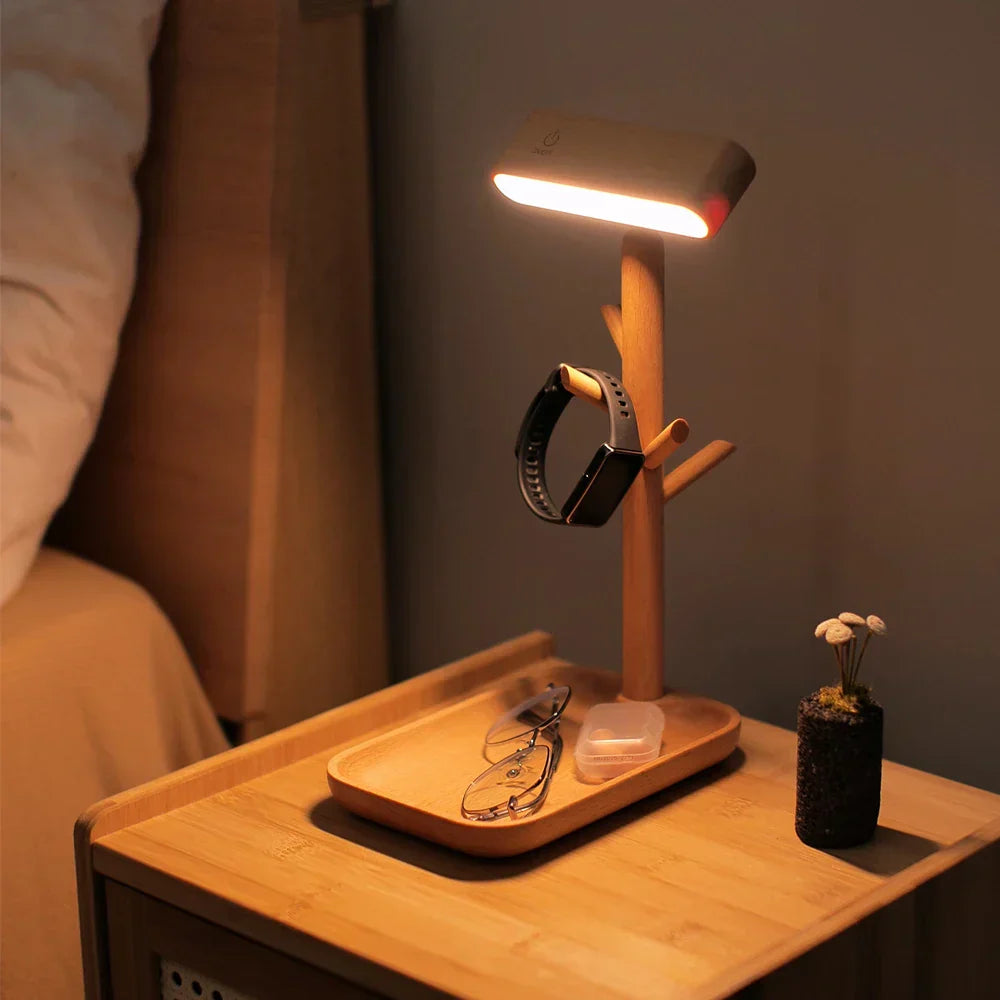 NatureGlow - Dimmable Wooden Table Lamp with Storage