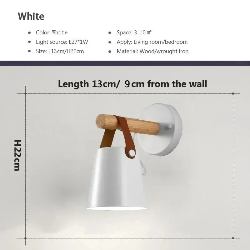 NordicGlow Light - Applique Murale LED en Bois avec Accents en Cuir