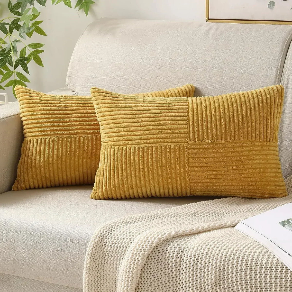 VelvetAura Cushion Covers - Striped Corduroy Velvet, Set of 2