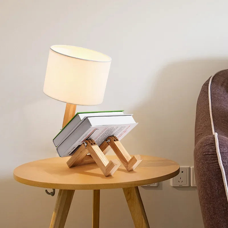 RutanFlex - Lampe de Table Bois Élégante avec Étagère