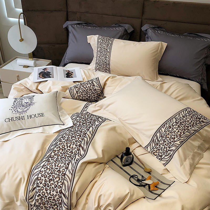 Leopard Grey - 4-Piece Egyptian Cotton Duvet Cover Set