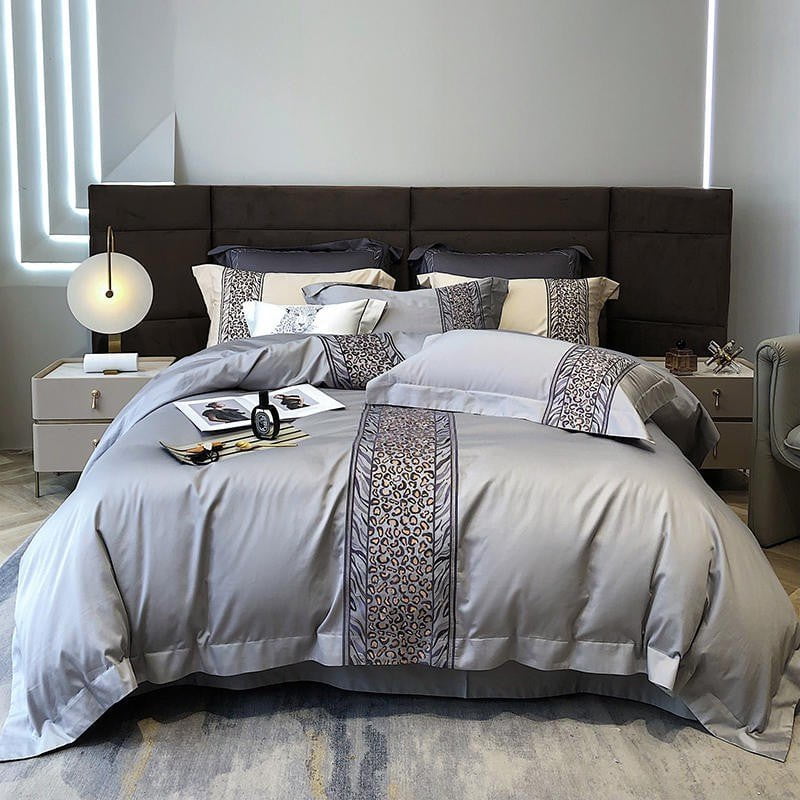 Leopard Grey - 4-Piece Egyptian Cotton Duvet Cover Set