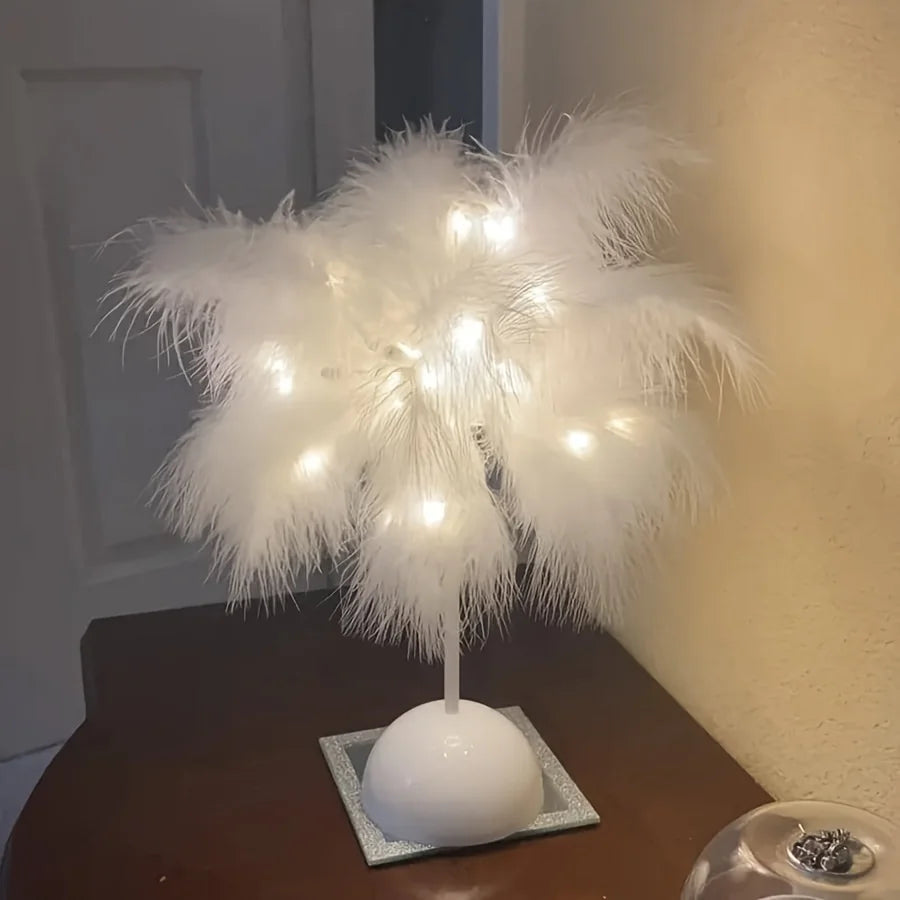 Damira - Elegant Table Lamp with Feather Shade