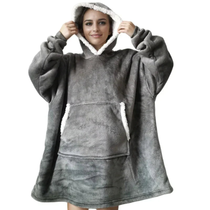 SnugFit - Sherpa-Lined Flannel Hooded Blanket