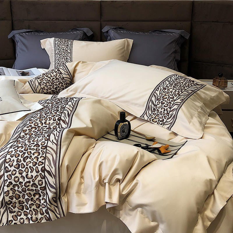 Leopard Grey - 4-Piece Egyptian Cotton Duvet Cover Set
