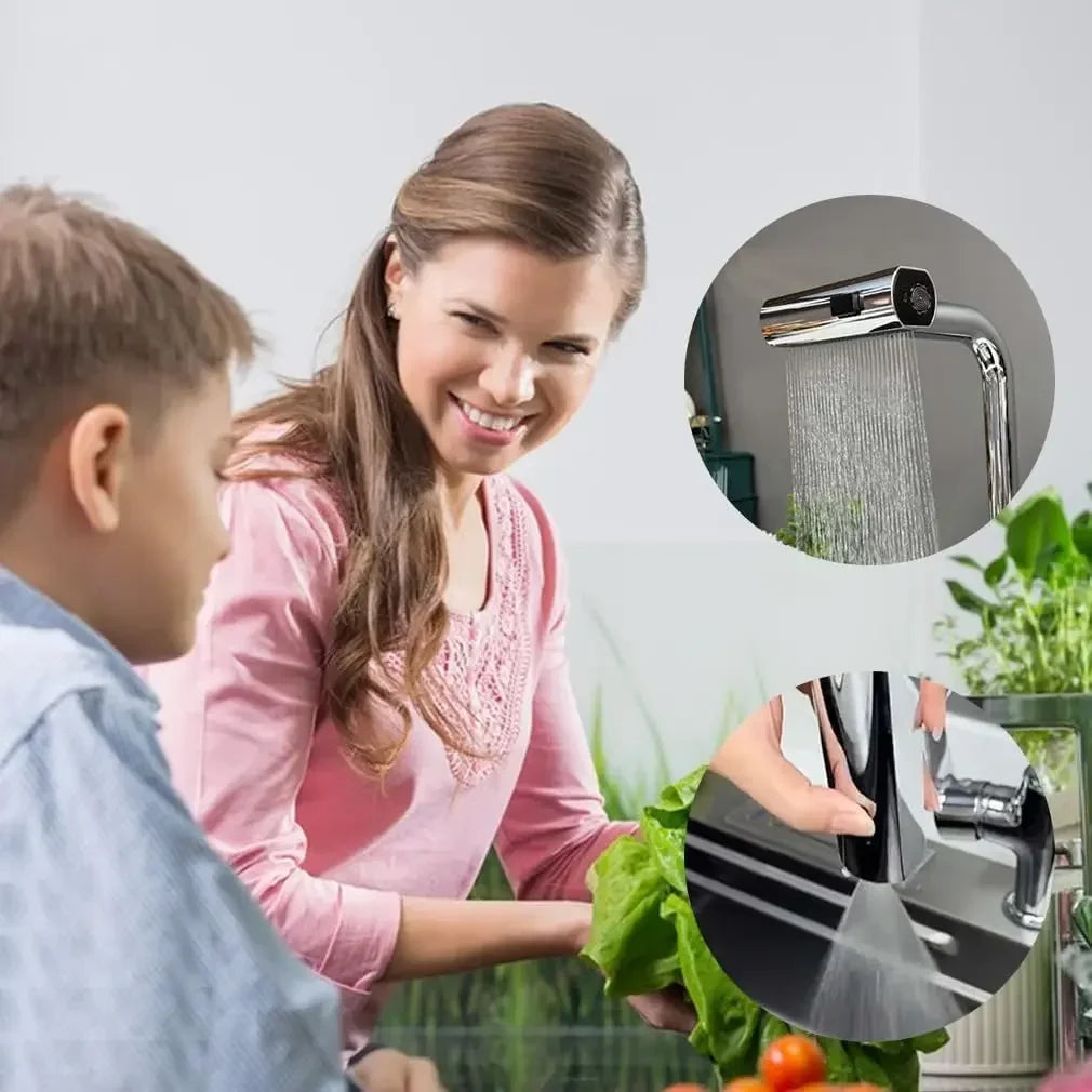 RainFlow - Chrome Pull-Out Bathroom Faucet with 4 Spray Modes