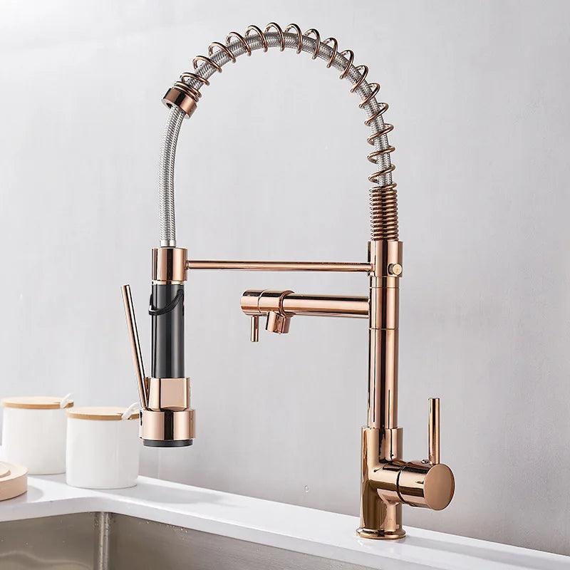 DualFlow - Black and Gold Dual-Spout Brass Kitchen Faucet