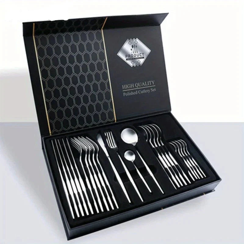 IvoraGold - Golden 24-Piece Stainless Steel Cutlery Set