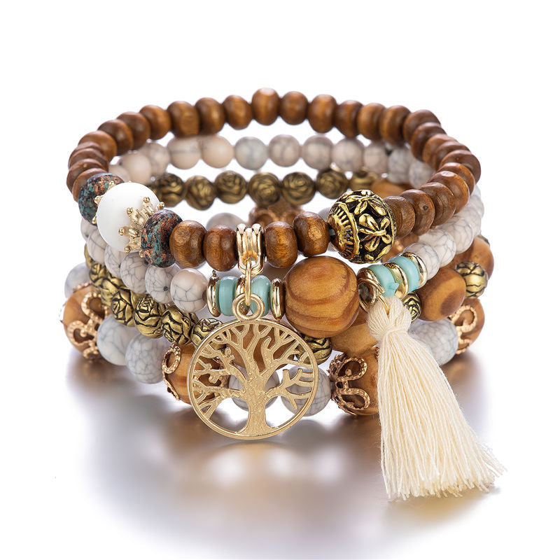 Elowen Bracelet Arbre de Vie Perles – Boho Bois Cuivre