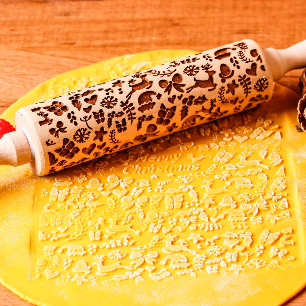 RoulNoel - Festive Wooden Christmas Rolling Pin