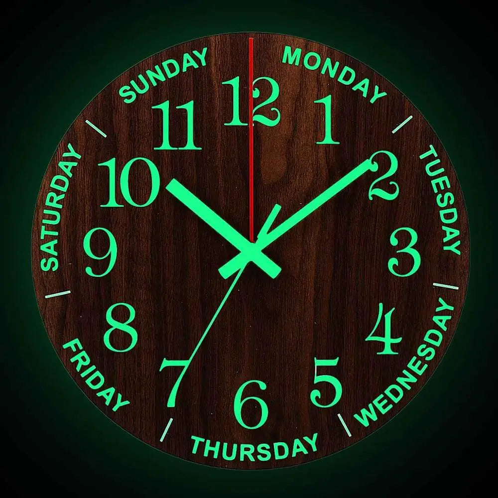 GlowClock - Wooden Wall Clock with Glow-in-the-Dark Numbers