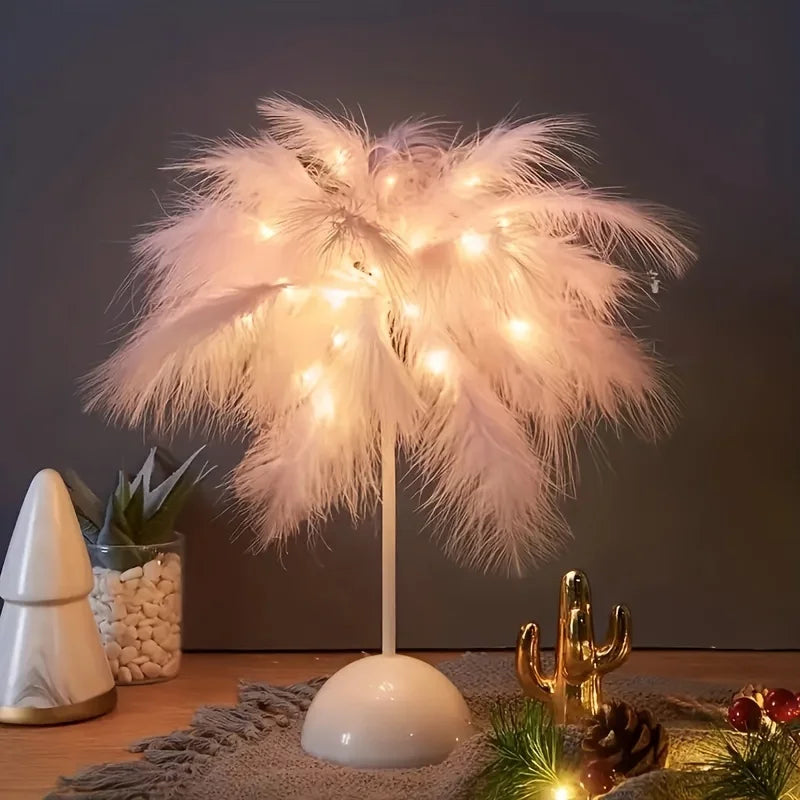 Damira - Elegant Table Lamp with Feather Shade