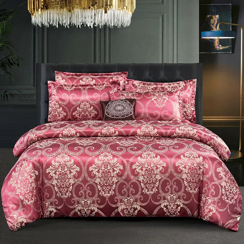 Wostar - Gold and Blue Jacquard Satin Duvet Cover Set
