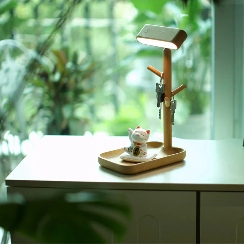 NatureGlow - Dimmable Wooden Table Lamp with Storage