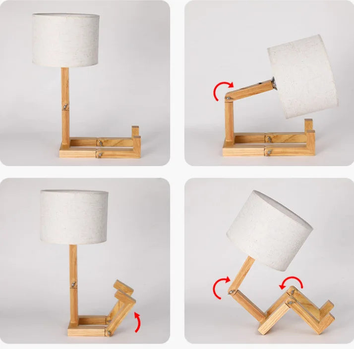 Wooden Robot Lamp - Playful Table Lamp for Desk and Kids' Room