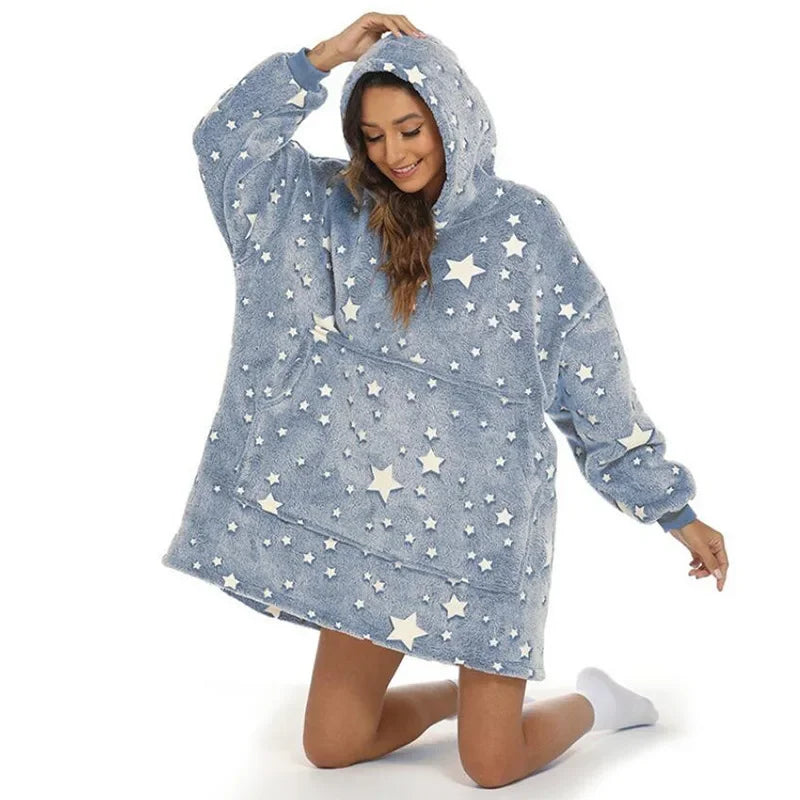 StarlightSnug - Star Print Flannel & Sherpa Hoodie