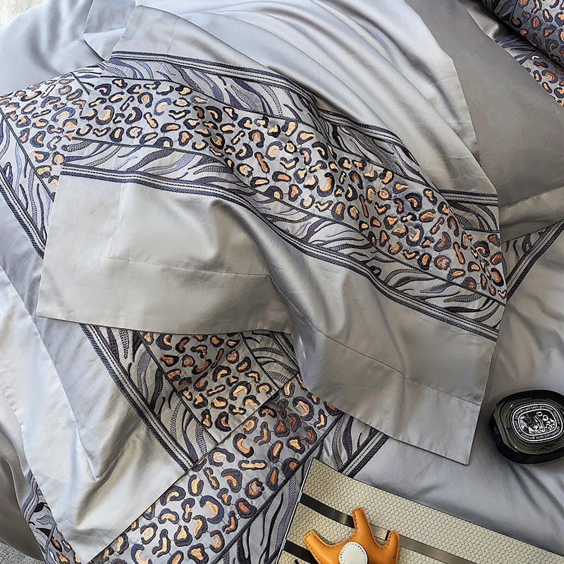 Leopard Grey - 4-Piece Egyptian Cotton Duvet Cover Set