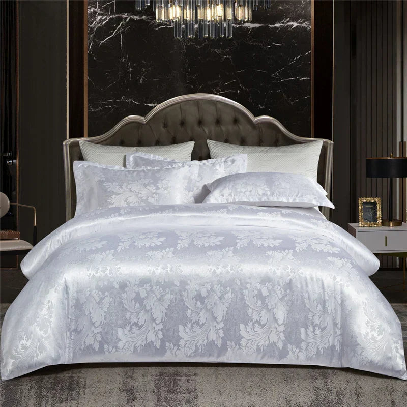 Wostar - Gold and Blue Jacquard Satin Duvet Cover Set