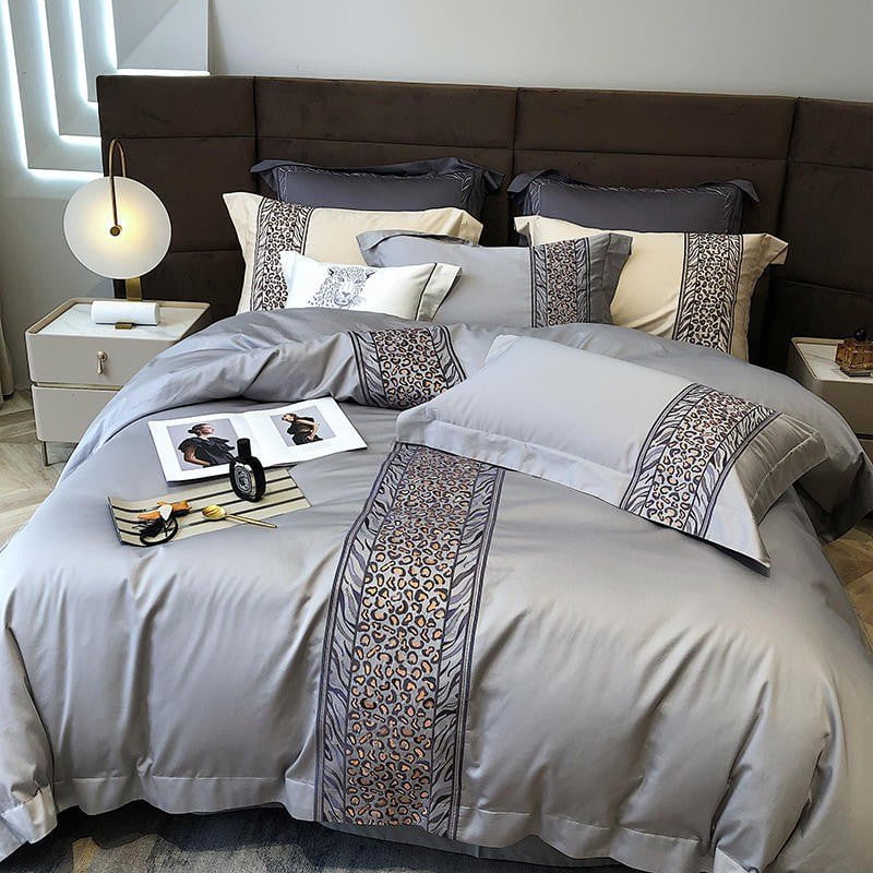 Leopard Grey - 4-Piece Egyptian Cotton Duvet Cover Set