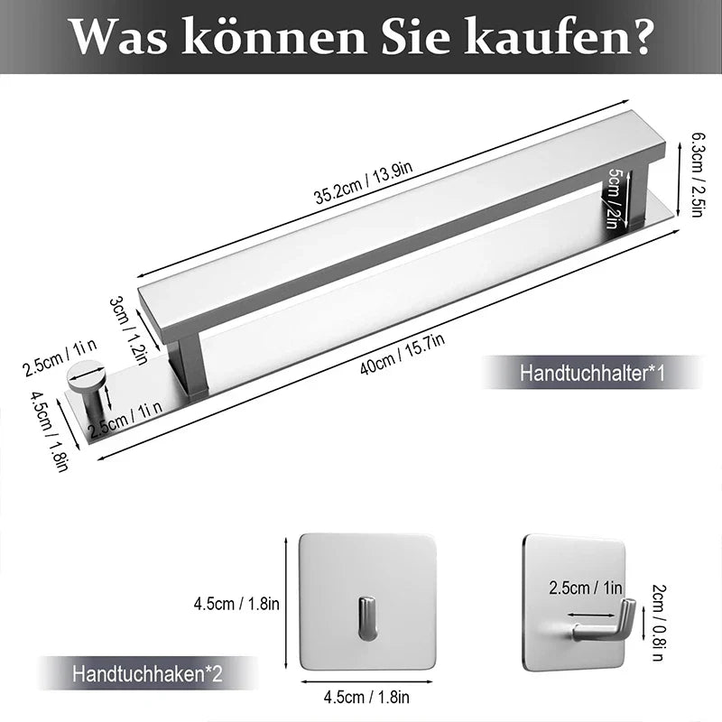 Adhesive Towel Holder - Modern Stainless Steel Wall Mount for Bathroom